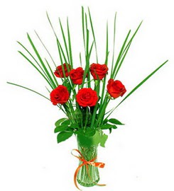  İstanbul Ümraniye çiçek , çiçekçi , çiçekçilik  6 adet kırmızı güllerden vazo çiçeği