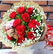 7 adet kırmızı gül 2 adet 10 cm ayı buketi  İstanbul Ümraniye çiçek siparişi vermek 
